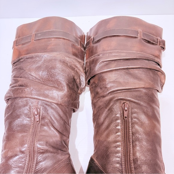 Vintage Brown Leather Heeled Boots with Buckle Detail - Picture 14 of 14